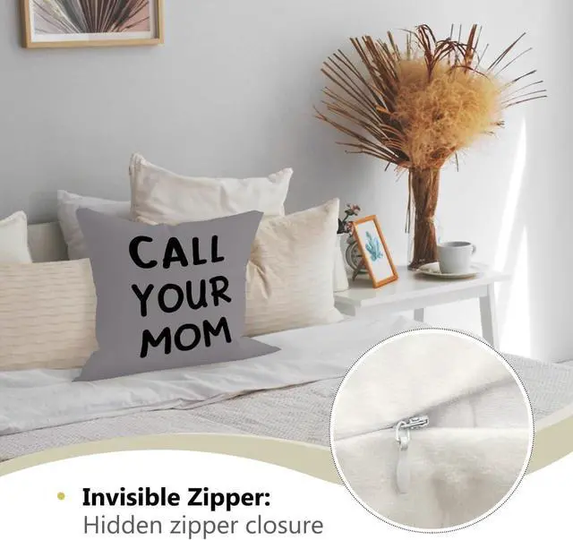 Alt view image 3 of 5 - Call Your Mom Throw Pillow Cover 18x18,Funny College Dorm Decor