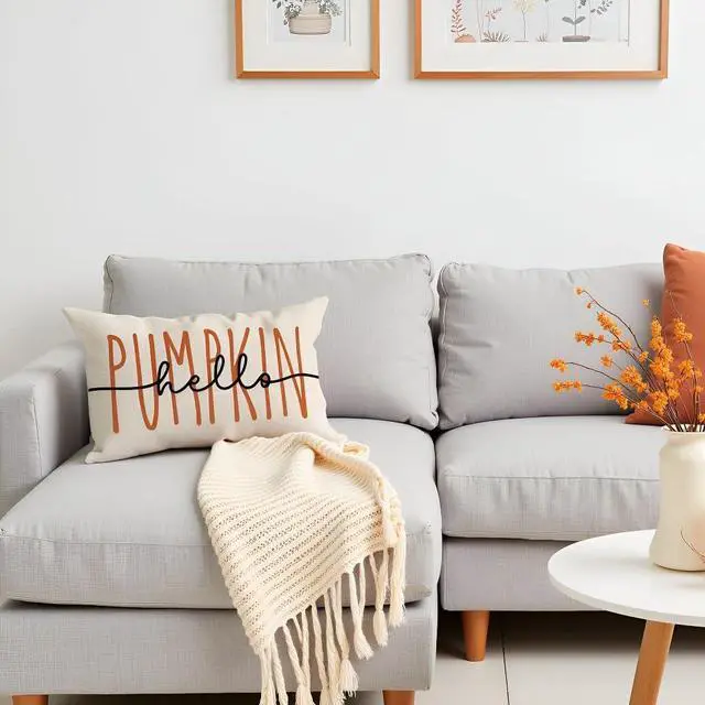 Alt view image 2 of 7 - Fall Hello Pumpkin Pillow Covers 12x20 Inch, Cream