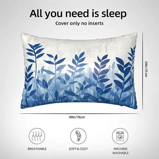 Alt view image 3 of 7 - Elegant Leaves Satin Pillowcase with Zipper Queen Size Pillow Cover 20"x30" Silk Pillow Case for Hair and Skin Cooling Pillowcase