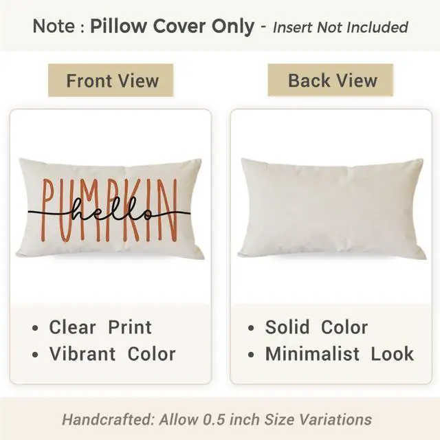 Alt view image 4 of 7 - Fall Hello Pumpkin Pillow Covers 12x20 Inch, Cream