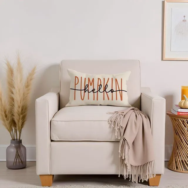 Alt view image 6 of 7 - Fall Hello Pumpkin Pillow Covers 12x20 Inch, Cream