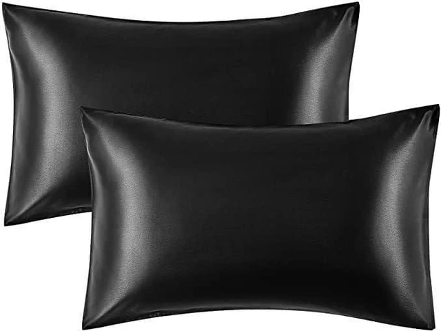Main image of Two-Pack Satin Pillowcases Set for Hair Cool and Easy to WASH (Black, Standard(20"x30"))