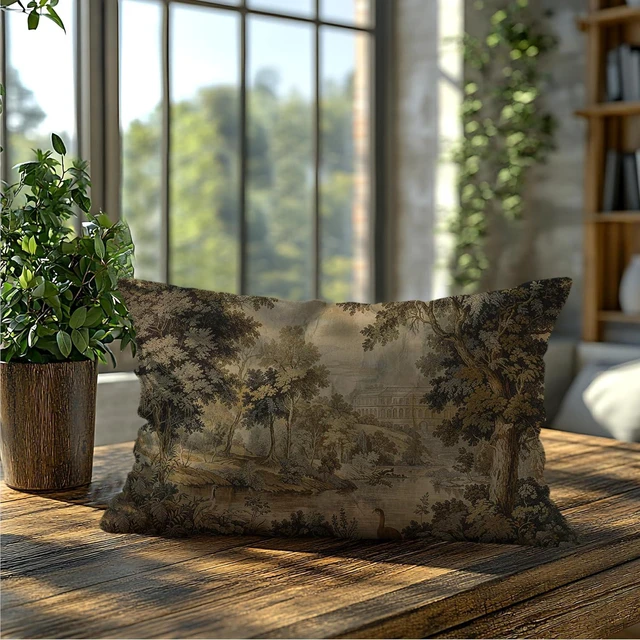 Alt view image 5 of 6 - Vintage French Country European Forest Landscape Pillow Cover 20x12 Double-Sided, Forest Landscape Botanical Decorative Throw Pillow Cover for Couch Bed Bedroom Living Room