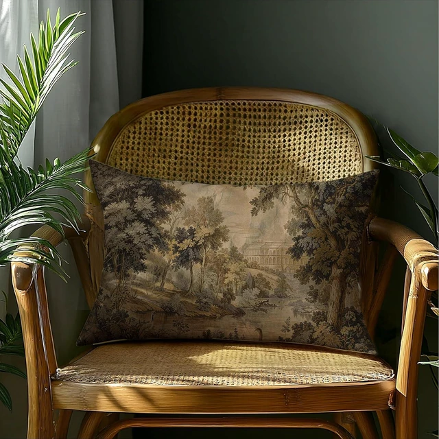 Alt view image 4 of 6 - Vintage French Country European Forest Landscape Pillow Cover 20x12 Double-Sided, Forest Landscape Botanical Decorative Throw Pillow Cover for Couch Bed Bedroom Living Room