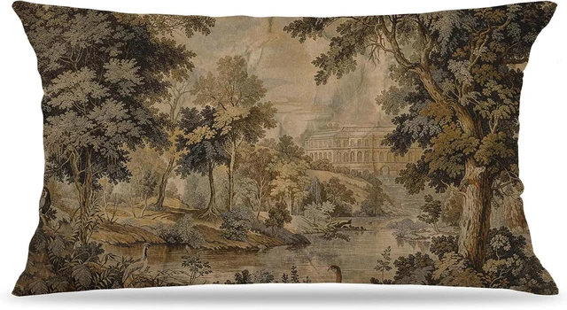 Main image of Vintage French Country European Forest Landscape Pillow Cover 20x12 Double-Sided, Forest Landscape Botanical Decorative Throw Pillow Cover for Couch Bed Bedroom Living Room