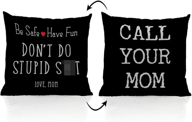 Main image of Call Your Mom Throw Pillow Covers 18x18 Inch, Funny College Dorm Decor Decorative Pillowcases Cushion Cover Decor for Couch Sofa Living Room, Graduation Gifts for Daughter Son (Black)