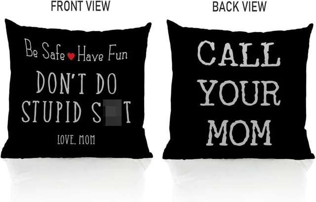 Alt view image 4 of 5 - Call Your Mom Throw Pillow Covers 18x18 Inch, Funny College Dorm Decor Decorative Pillowcases Cushion Cover Decor for Couch Sofa Living Room, Graduation Gifts for Daughter Son (Black)