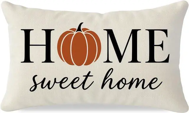 Main image of Fall Pillow Covers 12x20, Home Sweet Home Pumpkin Decor, Cream
