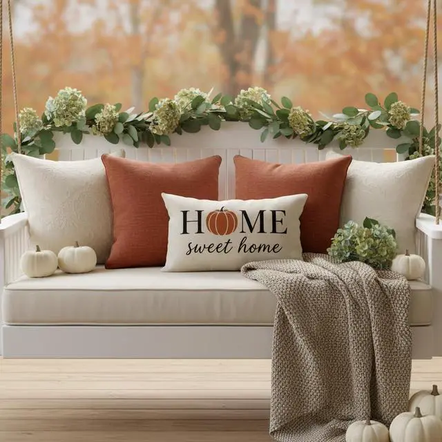 Alt view image 2 of 7 - Fall Pillow Covers 12x20, Home Sweet Home Pumpkin Decor, Cream