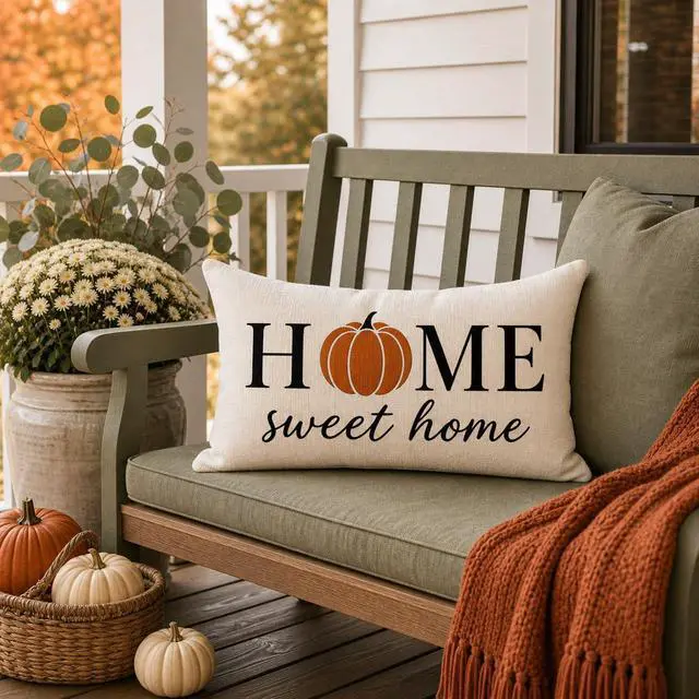 Alt view image 7 of 7 - Fall Pillow Covers 12x20, Home Sweet Home Pumpkin Decor, Cream