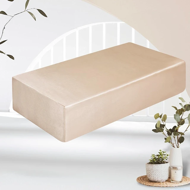 Main image of Satin Cube Pillow Case for Side Sleepers, Beige Satin Pillowcase Cube Pillow Cover with Hidden Zipper, Silky and Smooth Satin Pillow Case for Cube Pillow (24"x12"x5.5")