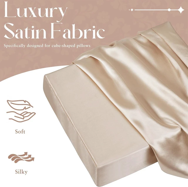 Alt view image 5 of 7 - Satin Cube Pillow Case for Side Sleepers, Beige Satin Pillowcase Cube Pillow Cover with Hidden Zipper, Silky and Smooth Satin Pillow Case for Cube Pillow (24"x12"x5.5")