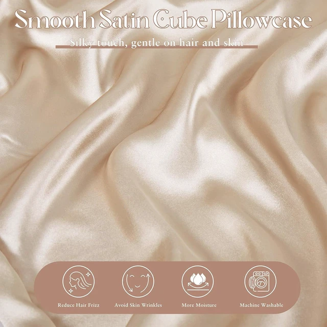 Alt view image 3 of 7 - Satin Cube Pillow Case for Side Sleepers, Beige Satin Pillowcase Cube Pillow Cover with Hidden Zipper, Silky and Smooth Satin Pillow Case for Cube Pillow (24"x12"x5.5")