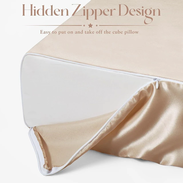 Alt view image 4 of 7 - Satin Cube Pillow Case for Side Sleepers, Beige Satin Pillowcase Cube Pillow Cover with Hidden Zipper, Silky and Smooth Satin Pillow Case for Cube Pillow (24"x12"x5.5")