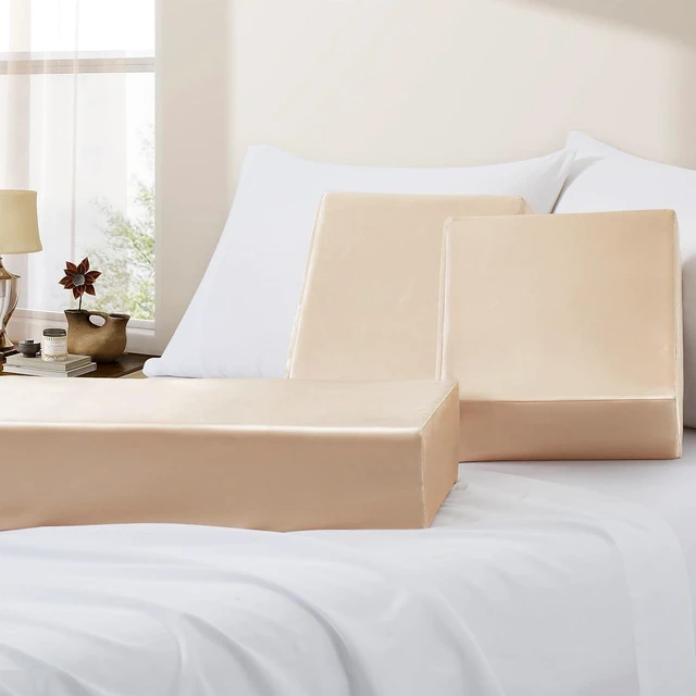 Alt view image 6 of 7 - Satin Cube Pillow Case for Side Sleepers, Beige Satin Pillowcase Cube Pillow Cover with Hidden Zipper, Silky and Smooth Satin Pillow Case for Cube Pillow (24"x12"x5.5")