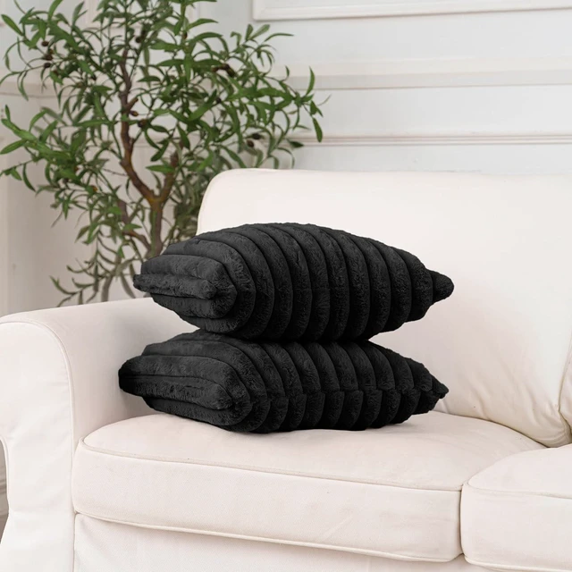Alt view image 4 of 7 - Faux Fur Black Throw Pillow Covers 18x18 Inch Set of 2, Soft Decorative Plush Cushion Cases for Sofa, Couch, Bed, Chair Modern Luxury Home Decor
