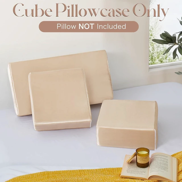 Alt view image 7 of 7 - Satin Cube Pillow Case for Side Sleepers, Beige Satin Pillowcase Cube Pillow Cover with Hidden Zipper, Silky and Smooth Satin Pillow Case for Cube Pillow (24"x12"x5.5")