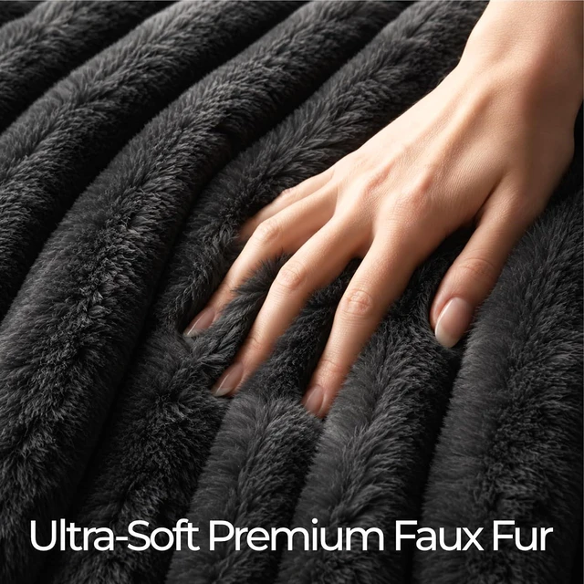 Alt view image 5 of 7 - Faux Fur Black Throw Pillow Covers 18x18 Inch Set of 2, Soft Decorative Plush Cushion Cases for Sofa, Couch, Bed, Chair Modern Luxury Home Decor