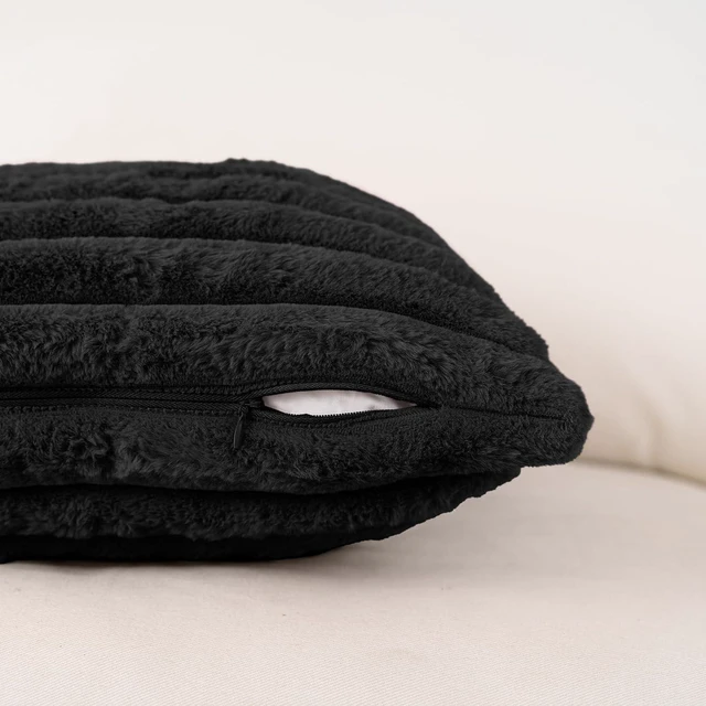 Alt view image 6 of 7 - Faux Fur Black Throw Pillow Covers 18x18 Inch Set of 2, Soft Decorative Plush Cushion Cases for Sofa, Couch, Bed, Chair Modern Luxury Home Decor