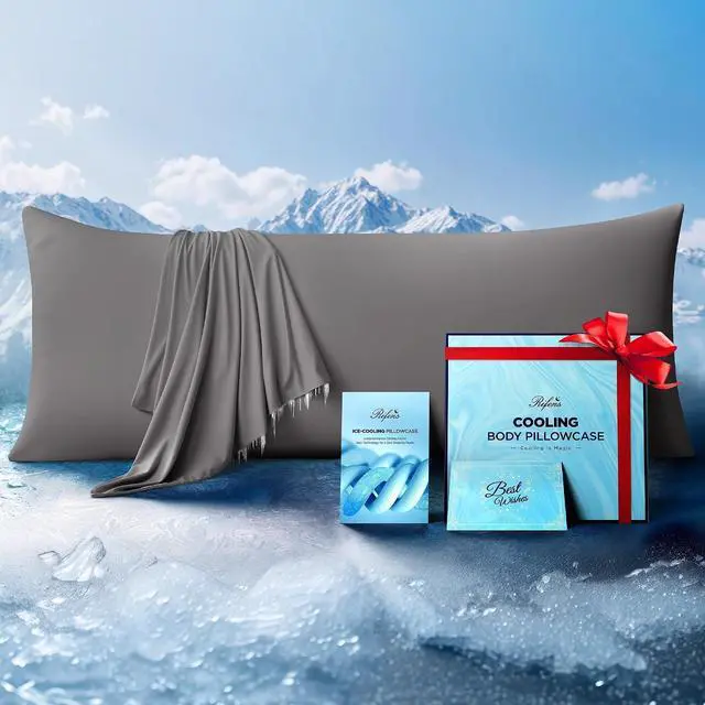 Main image of Ice Cooling Body Pillowcase for Hot Sleepers, Stay Cool All Night, Silky Touch Long Body Pillow Cases with Invisible Zipper, Soft Breathable Body Pillow Cover, Gift for Men Women - 20"x54", Frost Gray