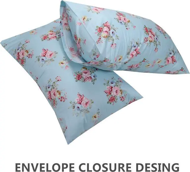 Alt view image 2 of 6 - 2 Pack Queen Floral Bed Pillow Pillowcases, 100% Cotton Blue Soft Standard Size Pillow Covers with Envelope Closure