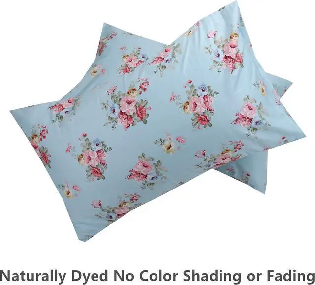 Alt view image 3 of 6 - 2 Pack Queen Floral Bed Pillow Pillowcases, 100% Cotton Blue Soft Standard Size Pillow Covers with Envelope Closure