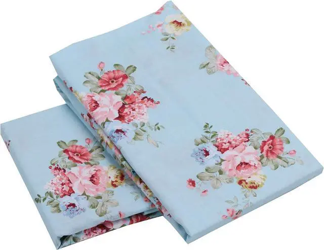 Alt view image 5 of 6 - 2 Pack Queen Floral Bed Pillow Pillowcases, 100% Cotton Blue Soft Standard Size Pillow Covers with Envelope Closure