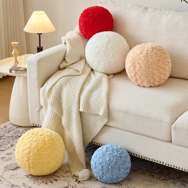 Alt view image 3 of 7 - Ball Pillow, Decorative Round Pillow for Couch n, Circle Throw Pillows, Perfect Ball Pillows for Couch, Stylish Decorative Pillows, Versatile Round Throw Pillow (White, Mini-8.6 Inches)