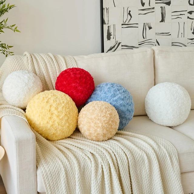 Alt view image 5 of 7 - Ball Pillow, Decorative Round Pillow for Couch n, Circle Throw Pillows, Perfect Ball Pillows for Couch, Stylish Decorative Pillows, Versatile Round Throw Pillow (White, Mini-8.6 Inches)