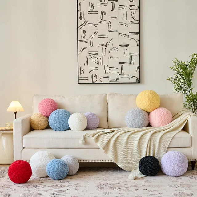 Alt view image 7 of 7 - Ball Pillow, Decorative Round Pillow for Couch n, Circle Throw Pillows, Perfect Ball Pillows for Couch, Stylish Decorative Pillows, Versatile Round Throw Pillow (White, Mini-8.6 Inches)