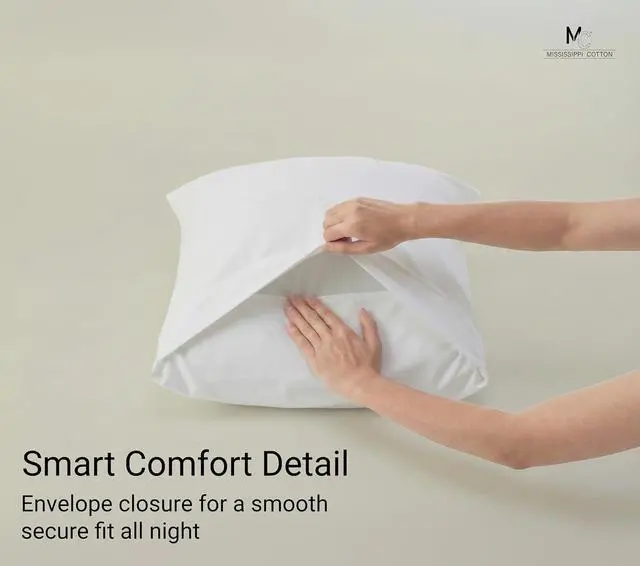 Alt view image 6 of 7 - Light Grey Set of 2 King Pillow Cases, Single-Ply Premium Egyptian Long-Staple 100% Cotton Pillowcases, Luxury Sateen Weave, Hotel Quality Pillow Covers, Envelope Closure, Soft & Breathable