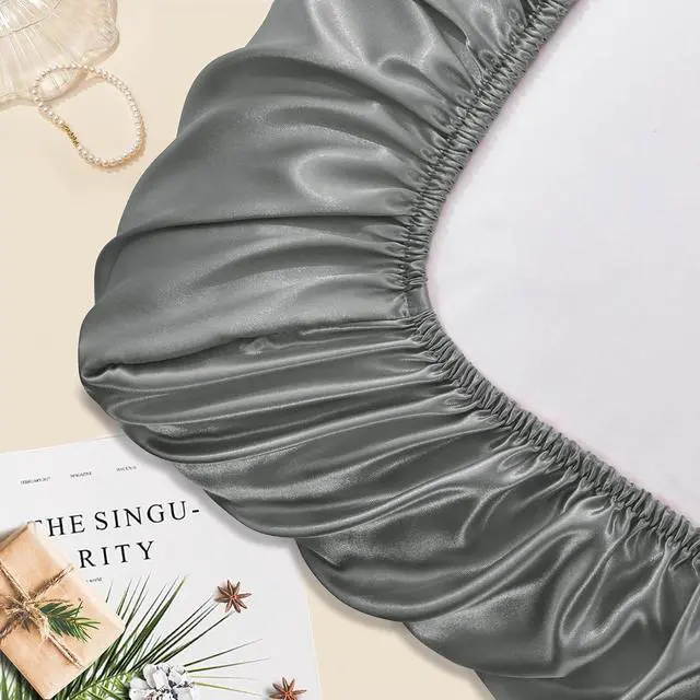 Alt view image 6 of 7 - Grey Satin Pillowcases, Elastic Band Standard Queen Size
