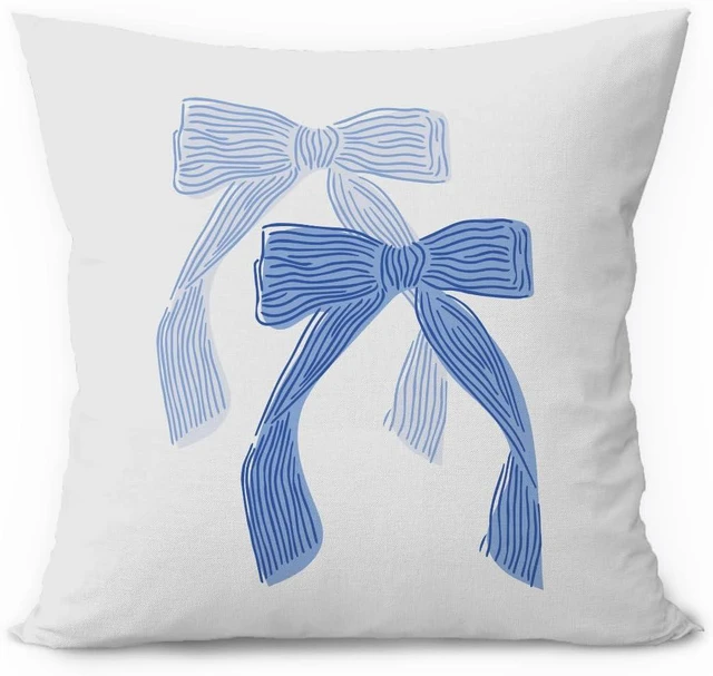 Main image of Light Blue Bow Room Decor Pillow Cover 18x18 for College Girls