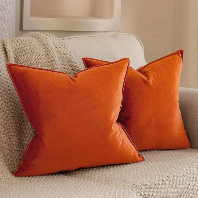 Main image of Burnt Orange Rust Fall Velvet Throw Pillow Covers 18x18 Set of 2