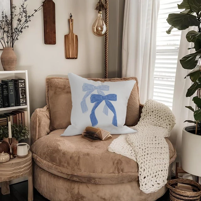 Alt view image 6 of 7 - Light Blue Bow Room Decor Pillow Cover 18x18 for College Girls