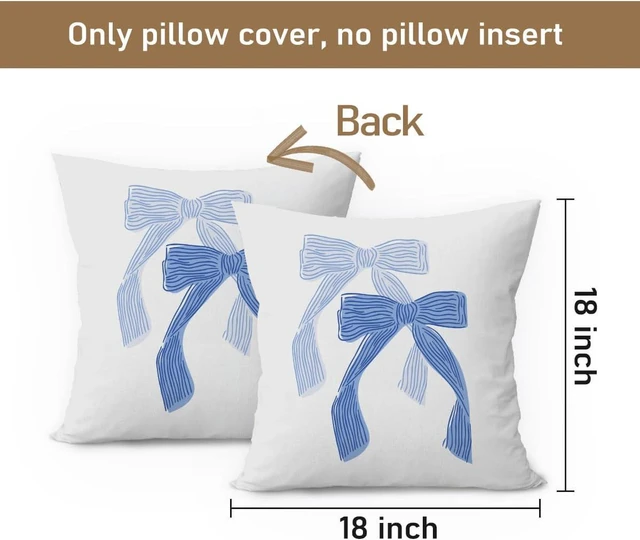 Alt view image 7 of 7 - Light Blue Bow Room Decor Pillow Cover 18x18 for College Girls