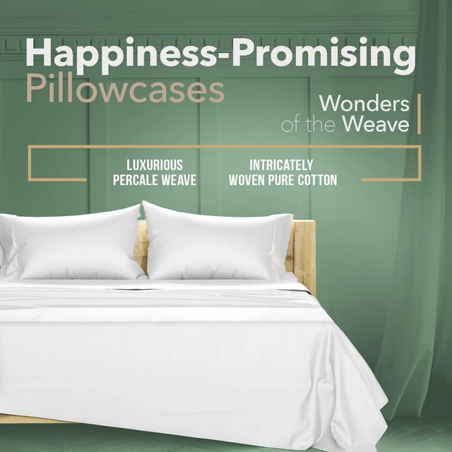 Alt view image 4 of 7 - 100% Organic Cotton Percale Pillow Cases Standard/Queen Size Set of 2 - Percale Pillowcases Standard/Queen, Soft Cooling Pillow Cases for Sleeping, Cotton Pillow Covers - White