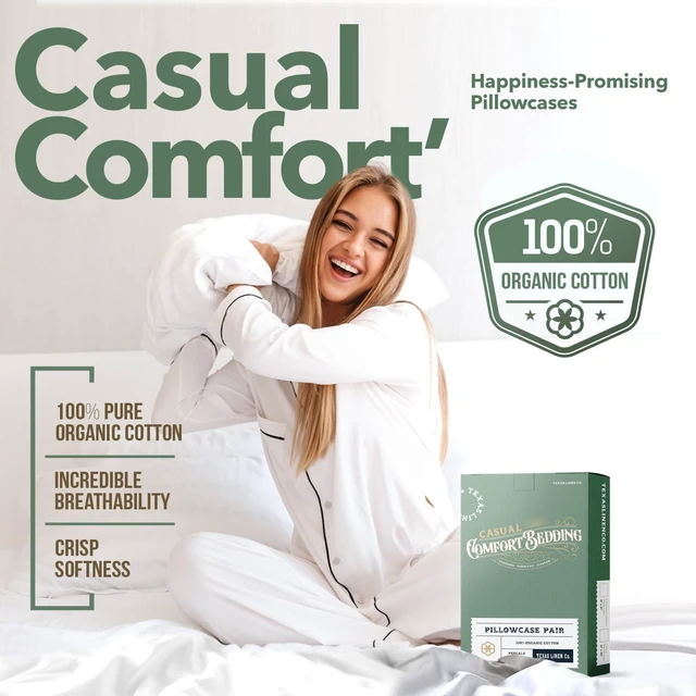 Alt view image 3 of 7 - 100% Organic Cotton Percale Pillow Cases Standard/Queen Size Set of 2 - Percale Pillowcases Standard/Queen, Soft Cooling Pillow Cases for Sleeping, Cotton Pillow Covers - White