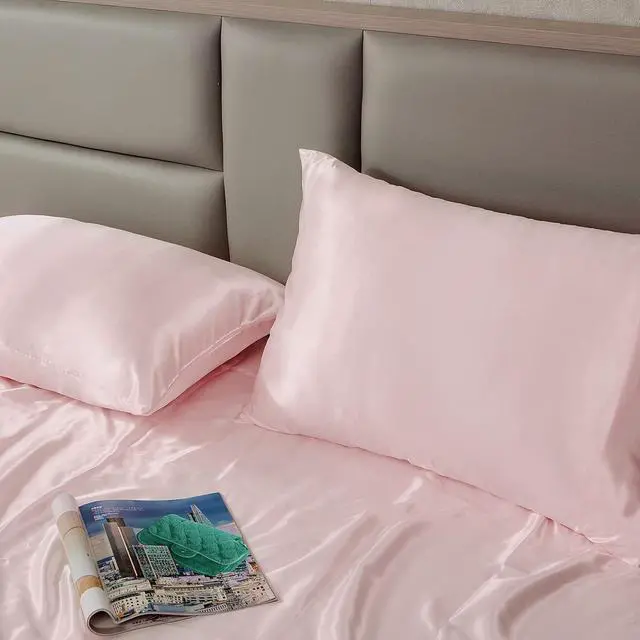 Alt view image 3 of 7 - Blush Pink Satin Pillowcase Queen Size Set of 2 for Hair and Skin, Blush Pink Silk Pillowcase Breathable Pillowcase with Envelope Closure