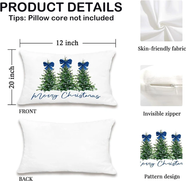 Alt view image 2 of 7 - Coquette Blue Bow Christmas Tree Lumbar Pillow Covers 12x20, Coquette Christmas Decor, Blue Preppy Girly Merry Xmas Decorative Throw Pillow Covers for Living Room Home Bedroom