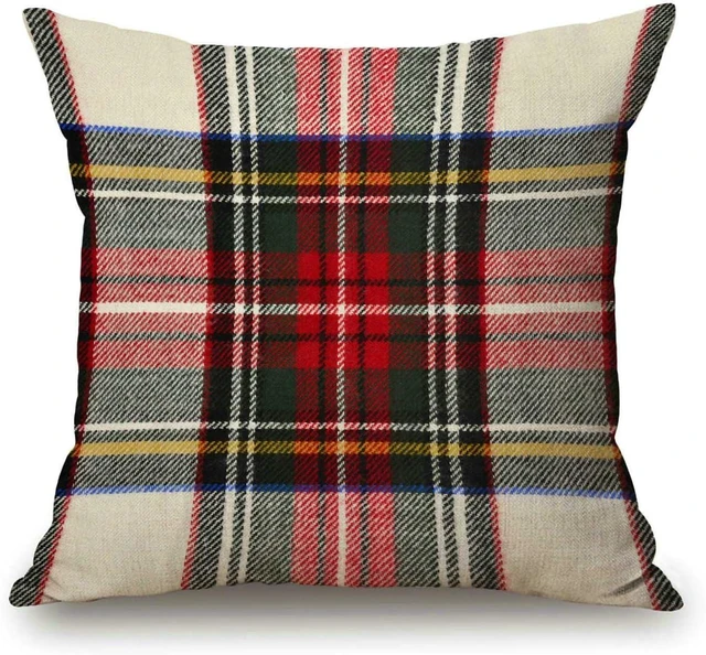 Main image of Plaid Pillow Cover 18x18 Inch, Scottish Tartan Red and White Wool Plaid Pattern Symmetric Square Print Double Sided Decorative Pillow Case Throw Pillows Cover