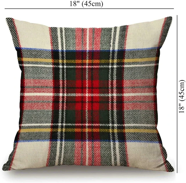 Alt view image 2 of 2 - Plaid Pillow Cover 18x18 Inch, Scottish Tartan Red and White Wool Plaid Pattern Symmetric Square Print Double Sided Decorative Pillow Case Throw Pillows Cover