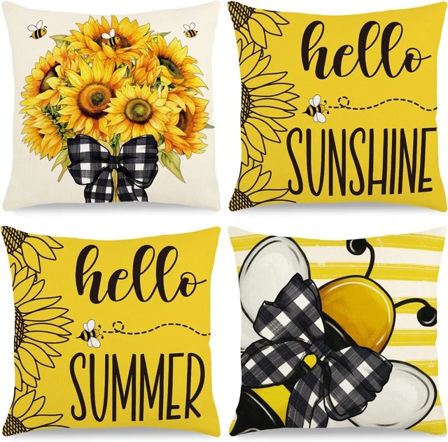 Main image of Summer Pillow Covers 18x18 Inch Sunflower Bee Throw Pillowcase Set of 4