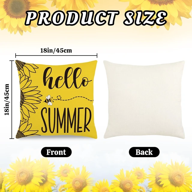 Alt view image 2 of 7 - Summer Pillow Covers 18x18 Inch Sunflower Bee Throw Pillowcase Set of 4