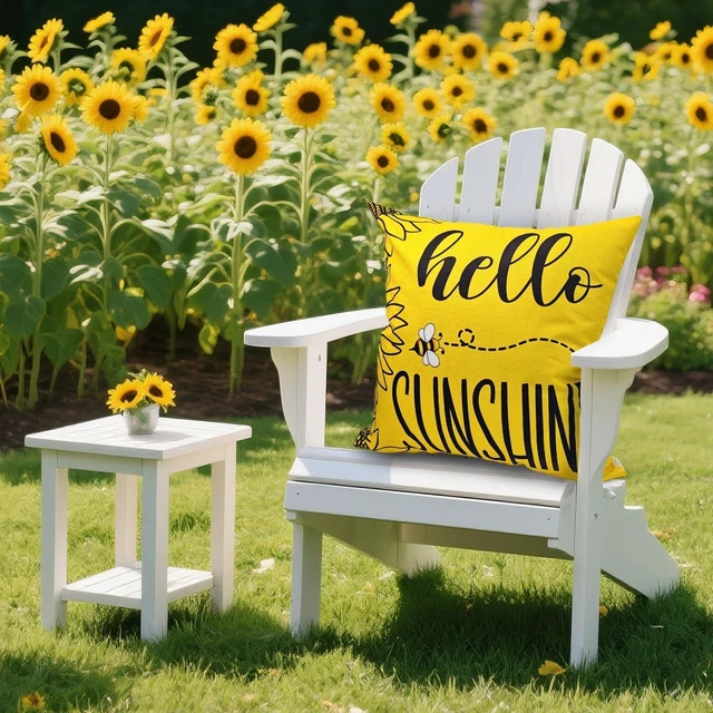Alt view image 5 of 7 - Summer Pillow Covers 18x18 Inch Sunflower Bee Throw Pillowcase Set of 4