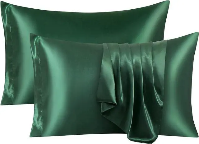 Main image of Satin Pillowcase Standard Set of 2, Ultra Soft & Silky Satin Pillow Cases for Hair and Skin, Wrinkle Fade Resistant Pillow Covers with Envelope Closure (Dark Green)