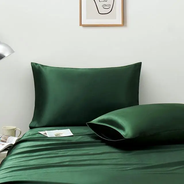 Alt view image 3 of 7 - Satin Pillowcase Standard Set of 2, Ultra Soft & Silky Satin Pillow Cases for Hair and Skin, Wrinkle Fade Resistant Pillow Covers with Envelope Closure (Dark Green)