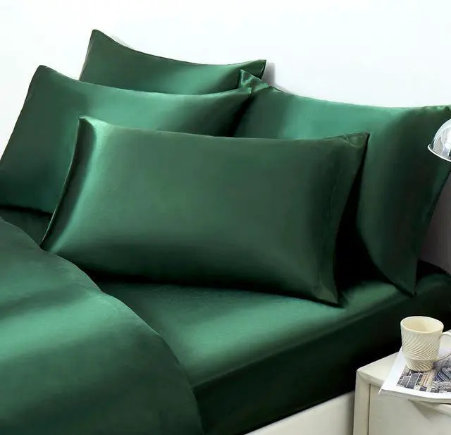 Alt view image 2 of 7 - Satin Pillowcase Standard Set of 2, Ultra Soft & Silky Satin Pillow Cases for Hair and Skin, Wrinkle Fade Resistant Pillow Covers with Envelope Closure (Dark Green)