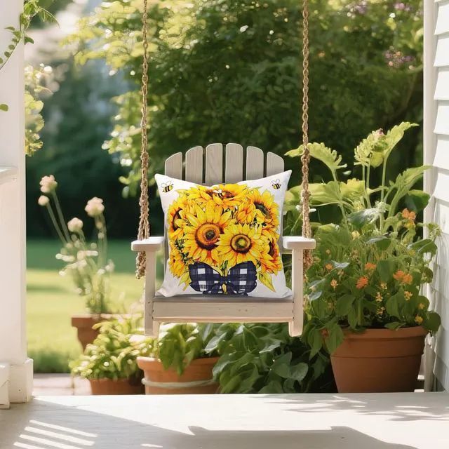 Alt view image 7 of 7 - Summer Pillow Covers 18x18 Inch Sunflower Bee Throw Pillowcase Set of 4