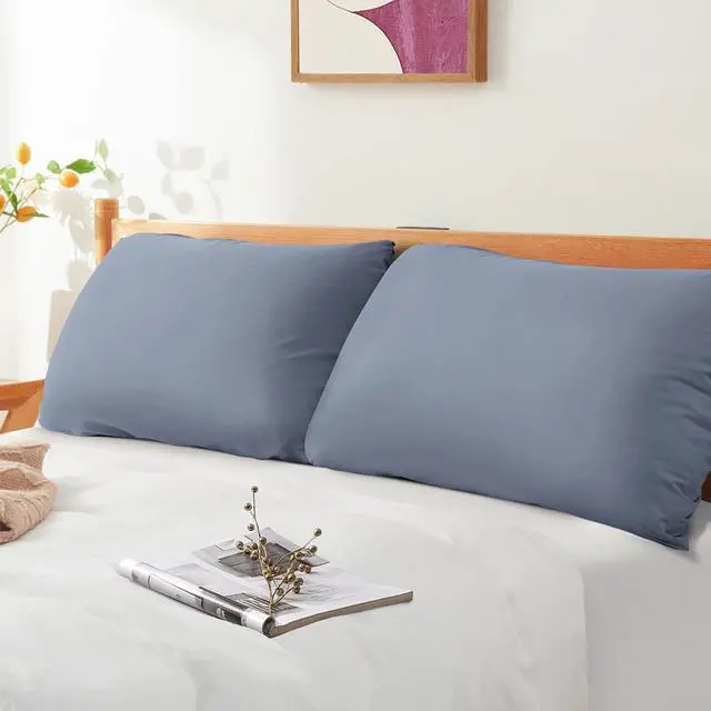 Alt view image 7 of 7 - 2 Pack Microfiber Pillow Cases, Silver Grey Travel Elastic Band Bed Pillowcases, 1800 Thread Count Soft Pillow Covers for Standard & Queen Size, 20 x 26 Inches